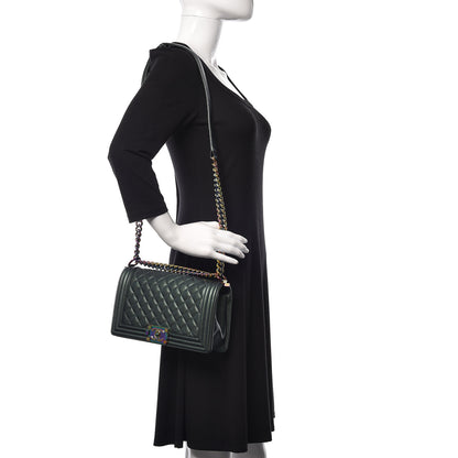 Chanel Iridescent Goatskin Quilted Medium Boy Flap Green 2 of 10