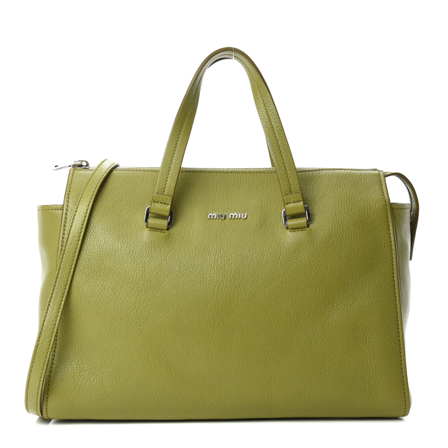 Miu Miu Goatskin Madras Tote Green 1 of 11