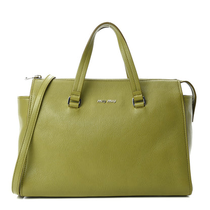 Miu Miu Goatskin Madras Tote Green 1 of 11