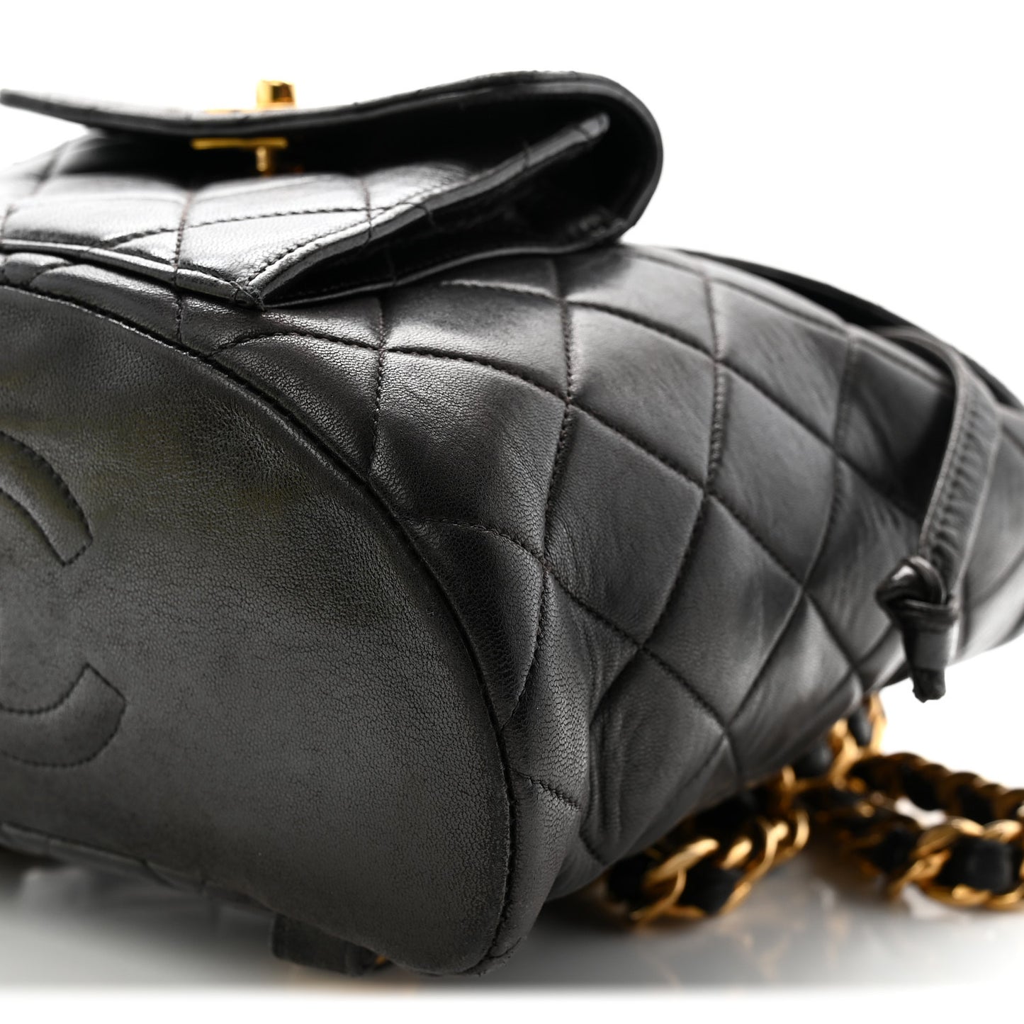 Lambskin Quilted Drawstring Backpack Black