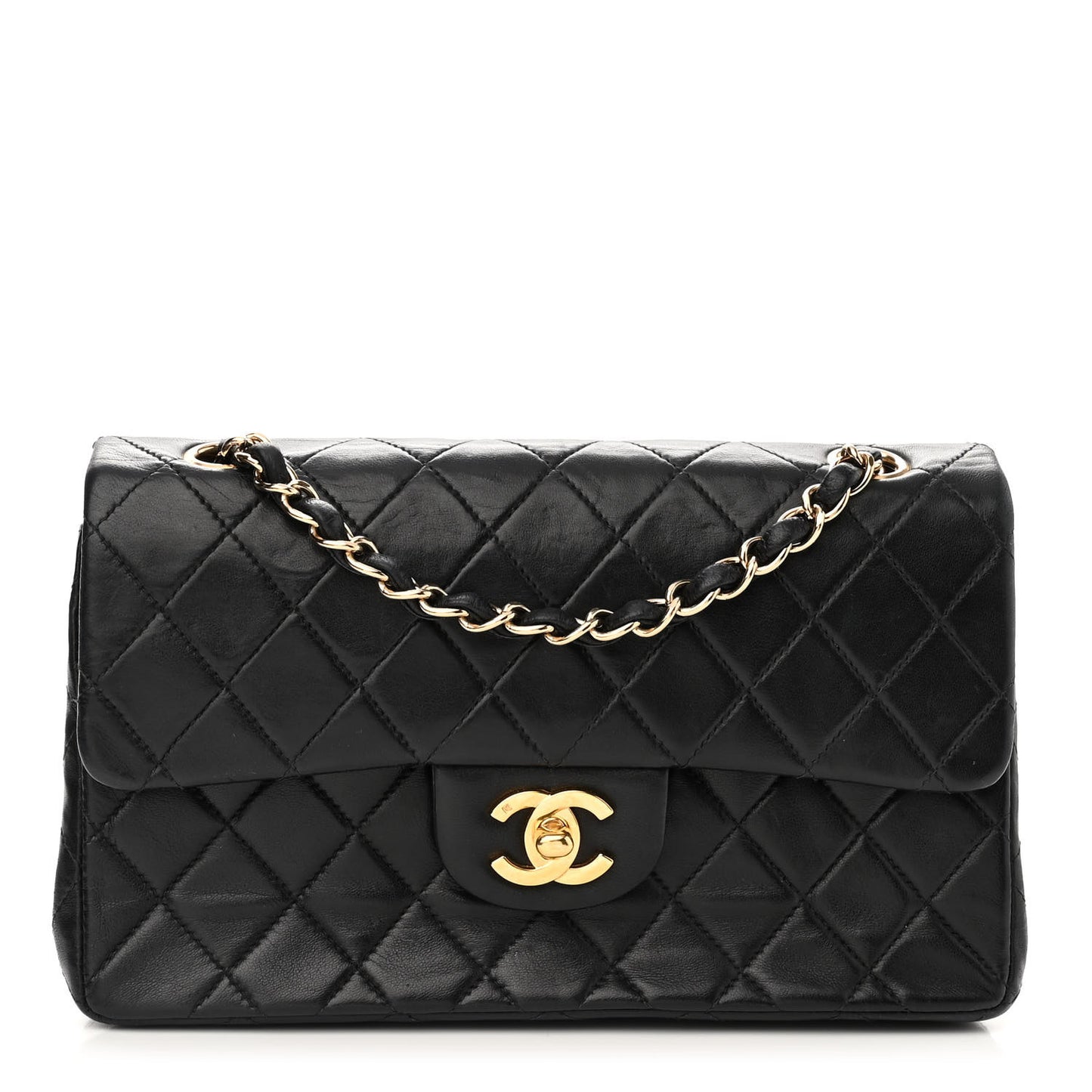 Lambskin Quilted Small Double Flap Black