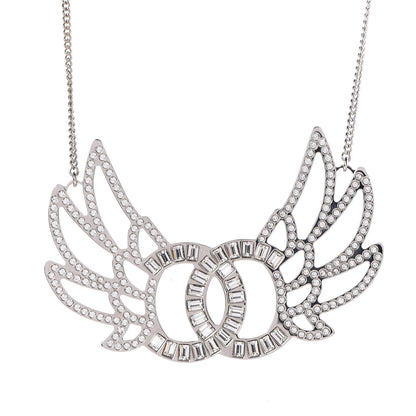 Chanel Baguette Crystal Winged CC Necklace Silver 4 of 6