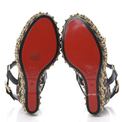 Christian Louboutin Nappa Silk Leopard Pira Ryad 110 Wedge Sandals 36 Black Marron 5 of 9