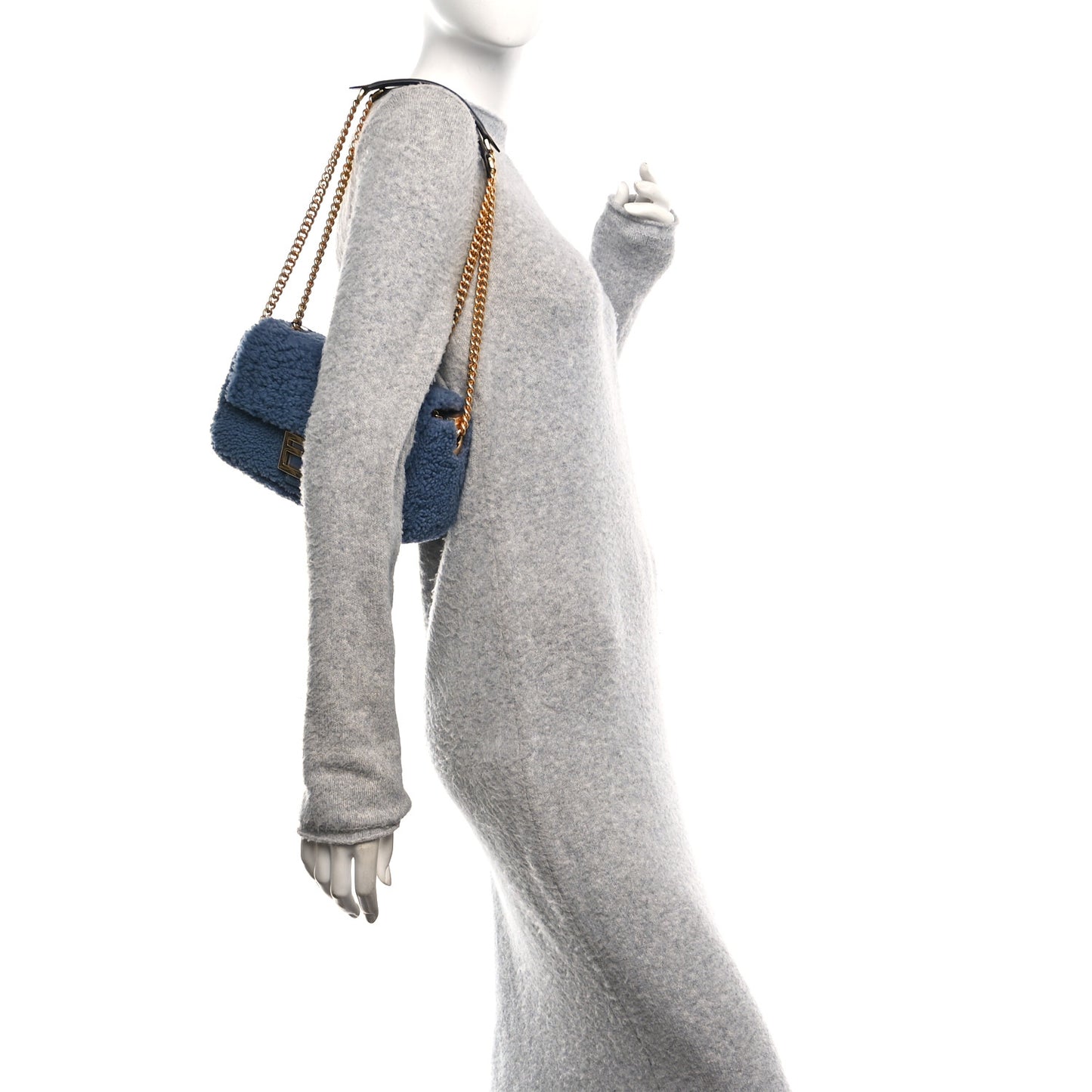 Shearling Lambskin FF Midi Chain Baguette Mirto