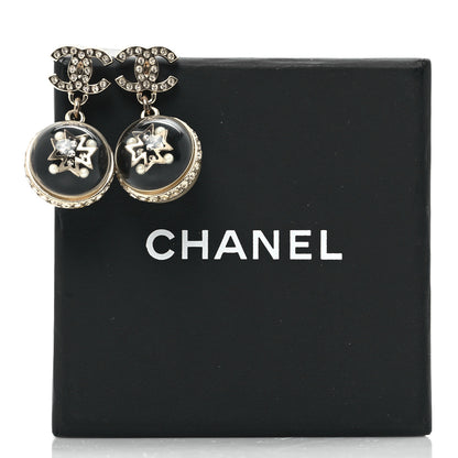 Chanel Resin Crystal Pearl CC Ball Drop Earrings Black Gold 5 of 5