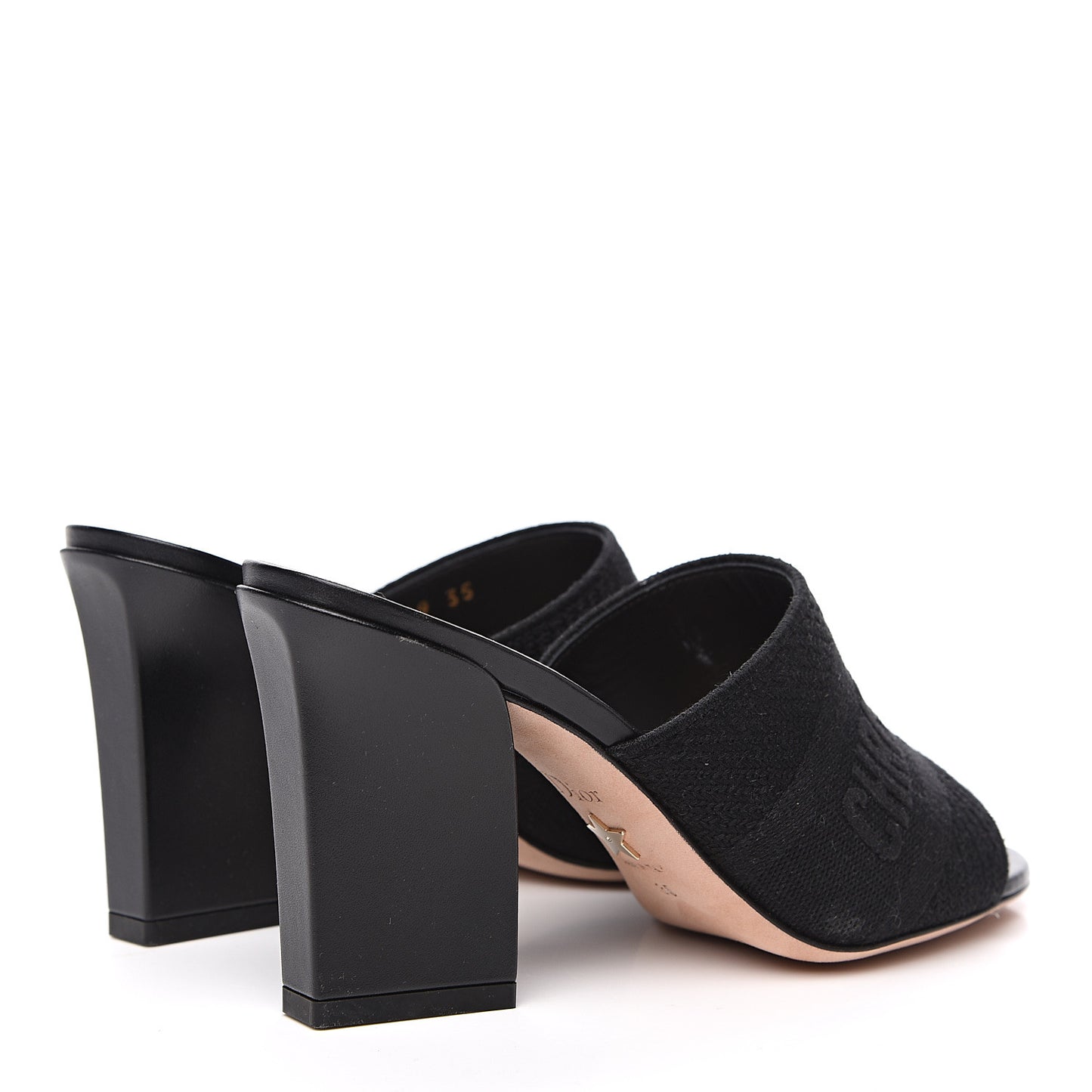 Cotton Embroidered Dway 85mm Slide Sandals 35 Black