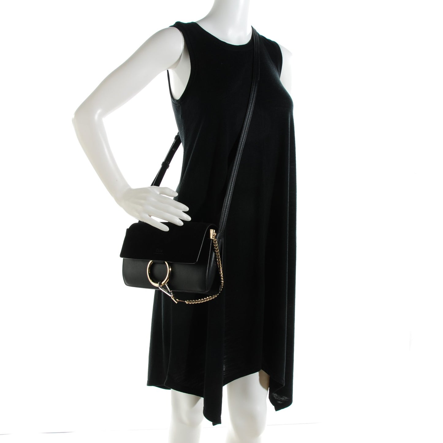 Suede Calfskin Small Faye Shoulder Bag Black
