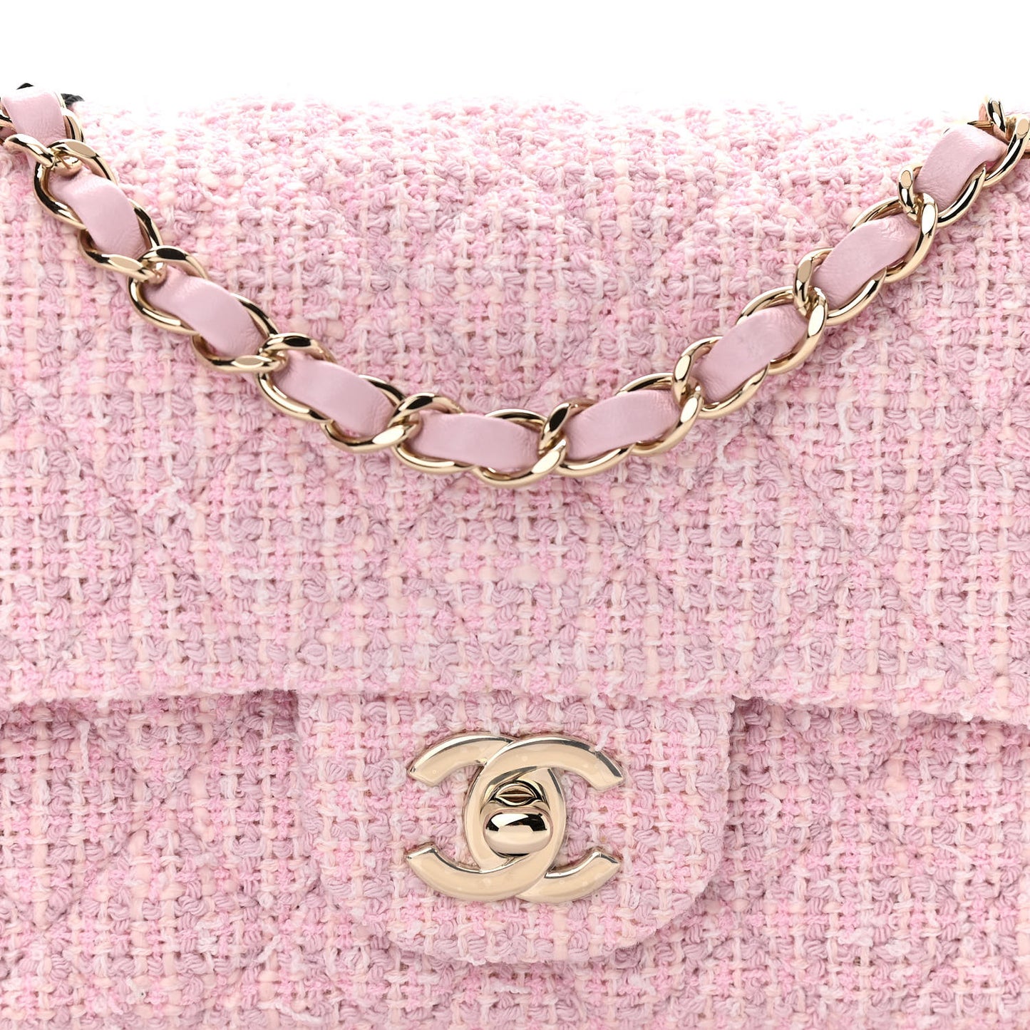 Tweed Quilted Mini Rectangular Flap Pink