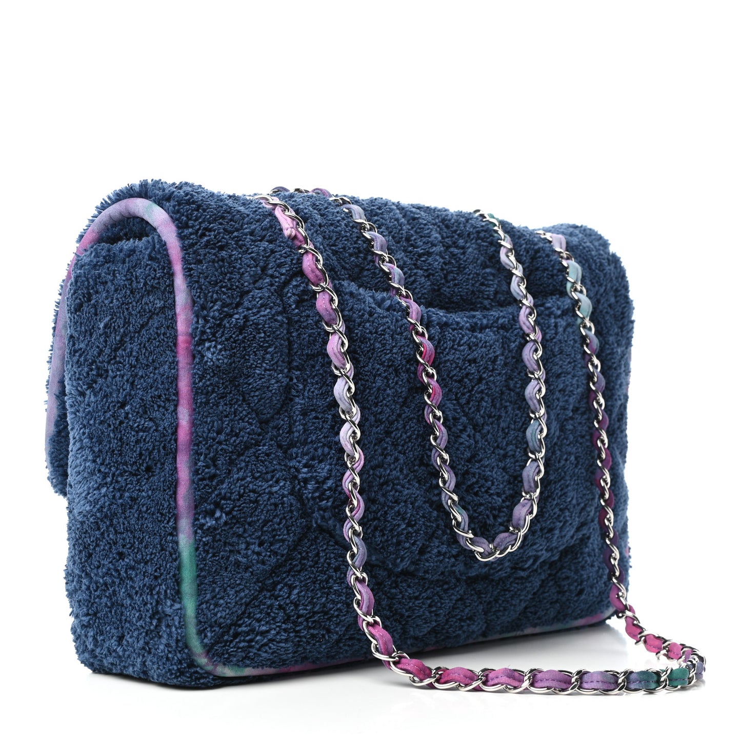Mixed Fibers Quilted Large Flap Bag Navy Blue