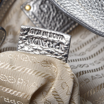 Prada Metallic Vitello Daino Side Pocket Hobo Silver 7 of 9