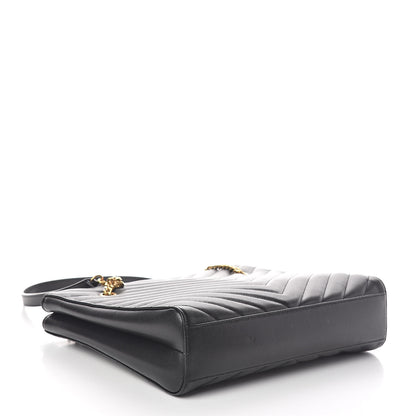 Saint Laurent Grain De Poudre Matelasse Chevron Medium Tribeca Shopping Bag Black 4 of 10