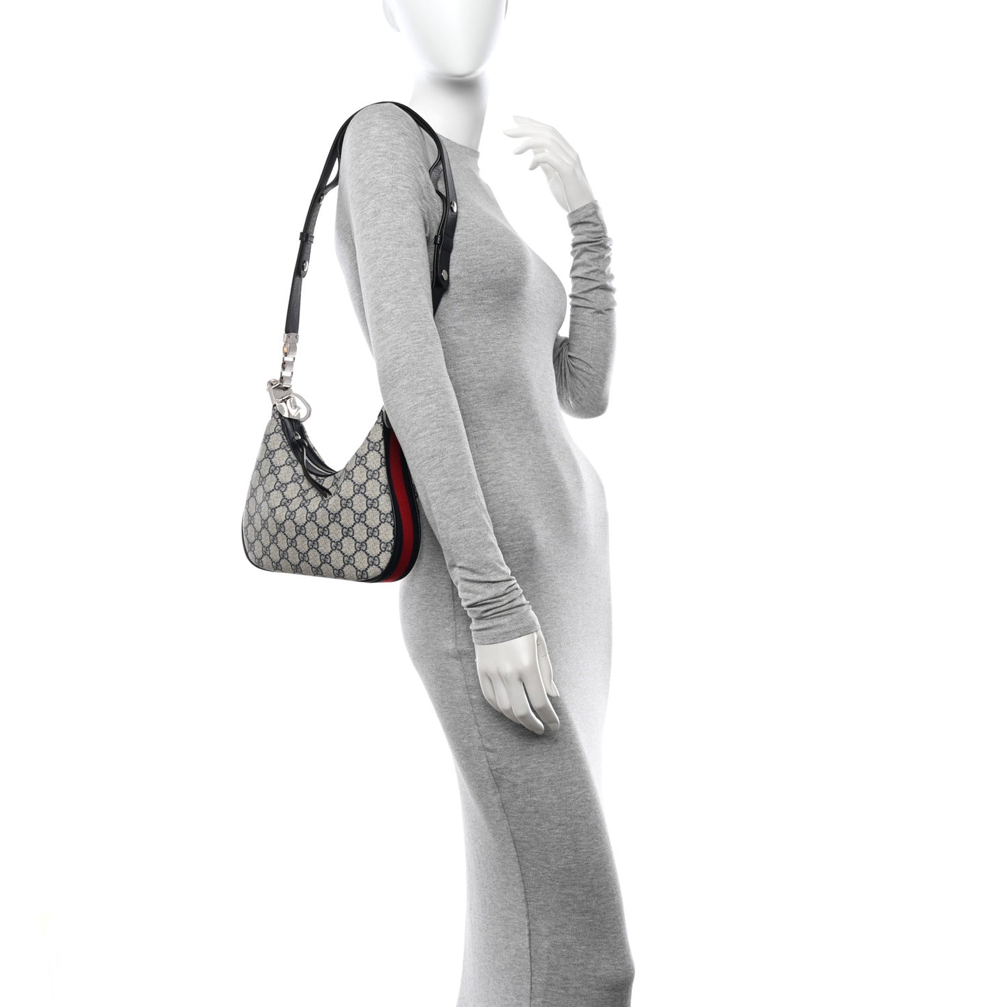 GG Supreme Monogram Textured Calfskin Web Small Attache Shoulder Bag Beige Blue