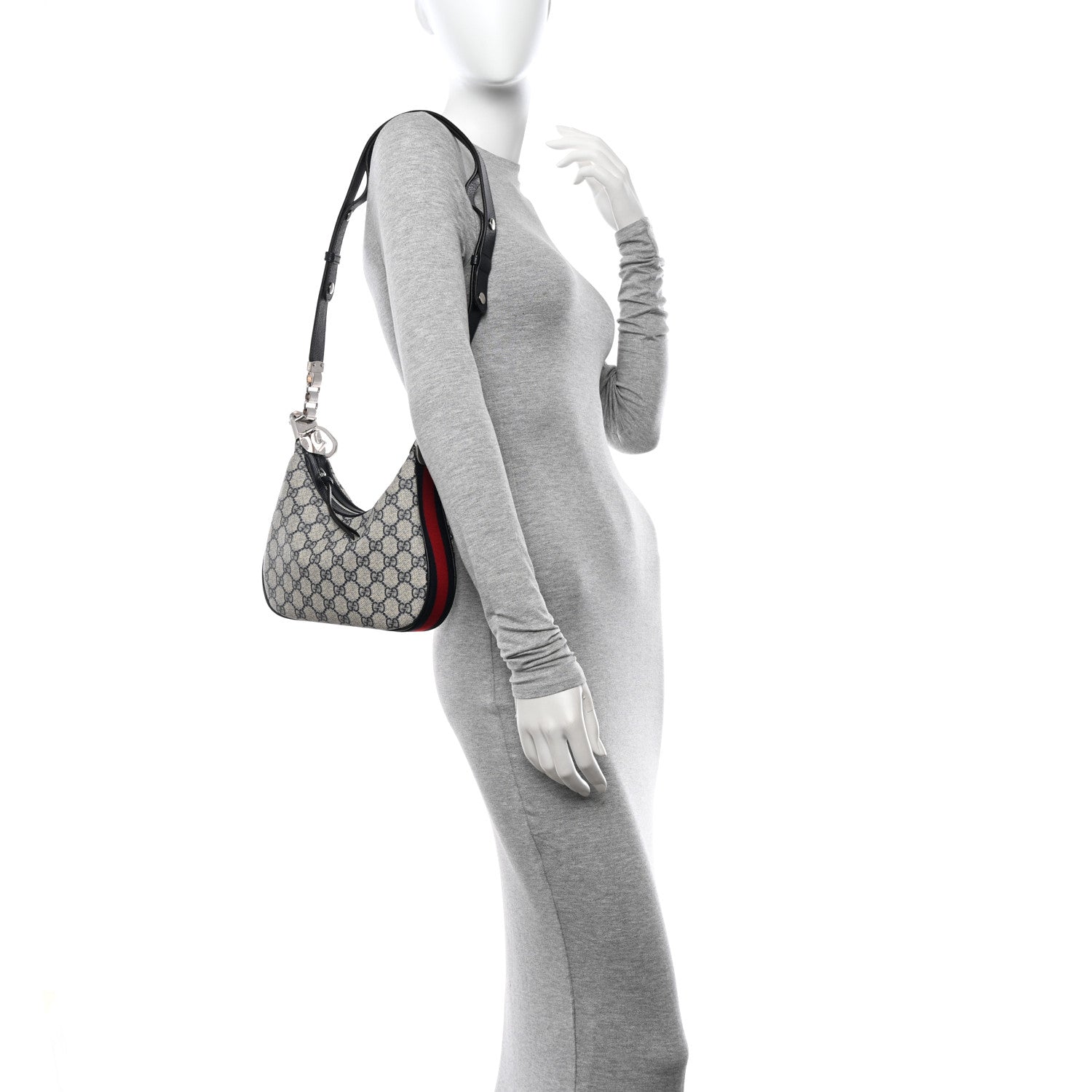 Gucci GG Supreme Monogram Textured Calfskin Web Small Attache Shoulder Bag Beige Blue 2 of 9