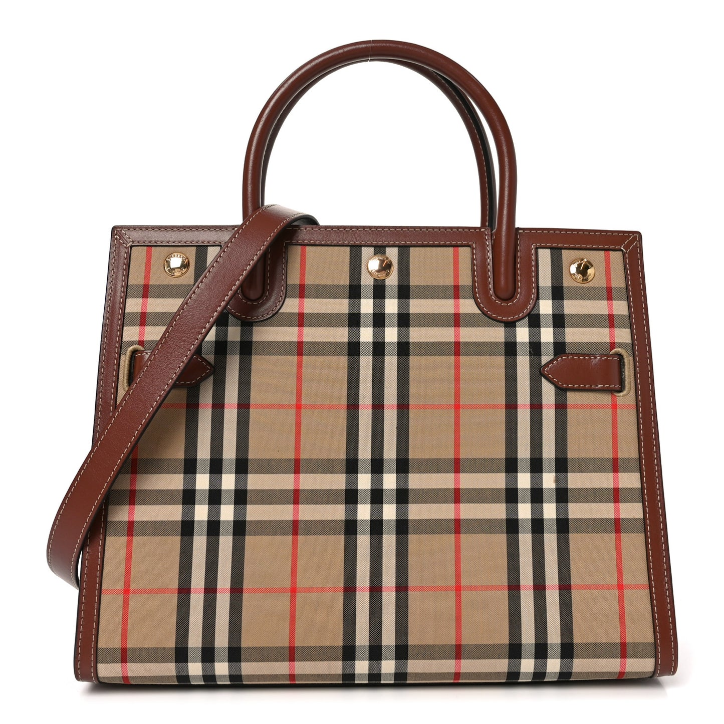 Calfskin Vintage Check Two Handle Title Bag Archive Beige