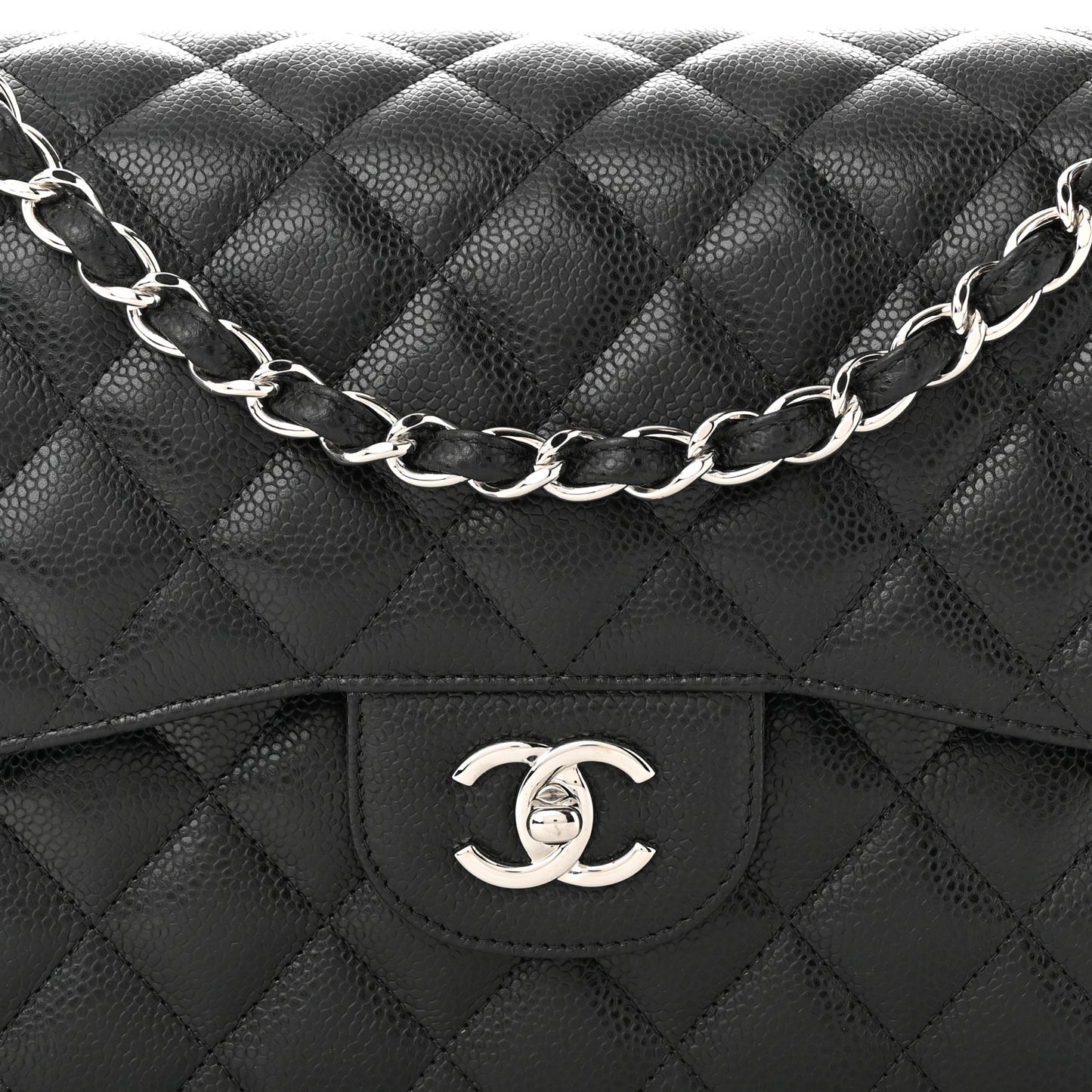 Caviar Quilted Jumbo Double Flap Black