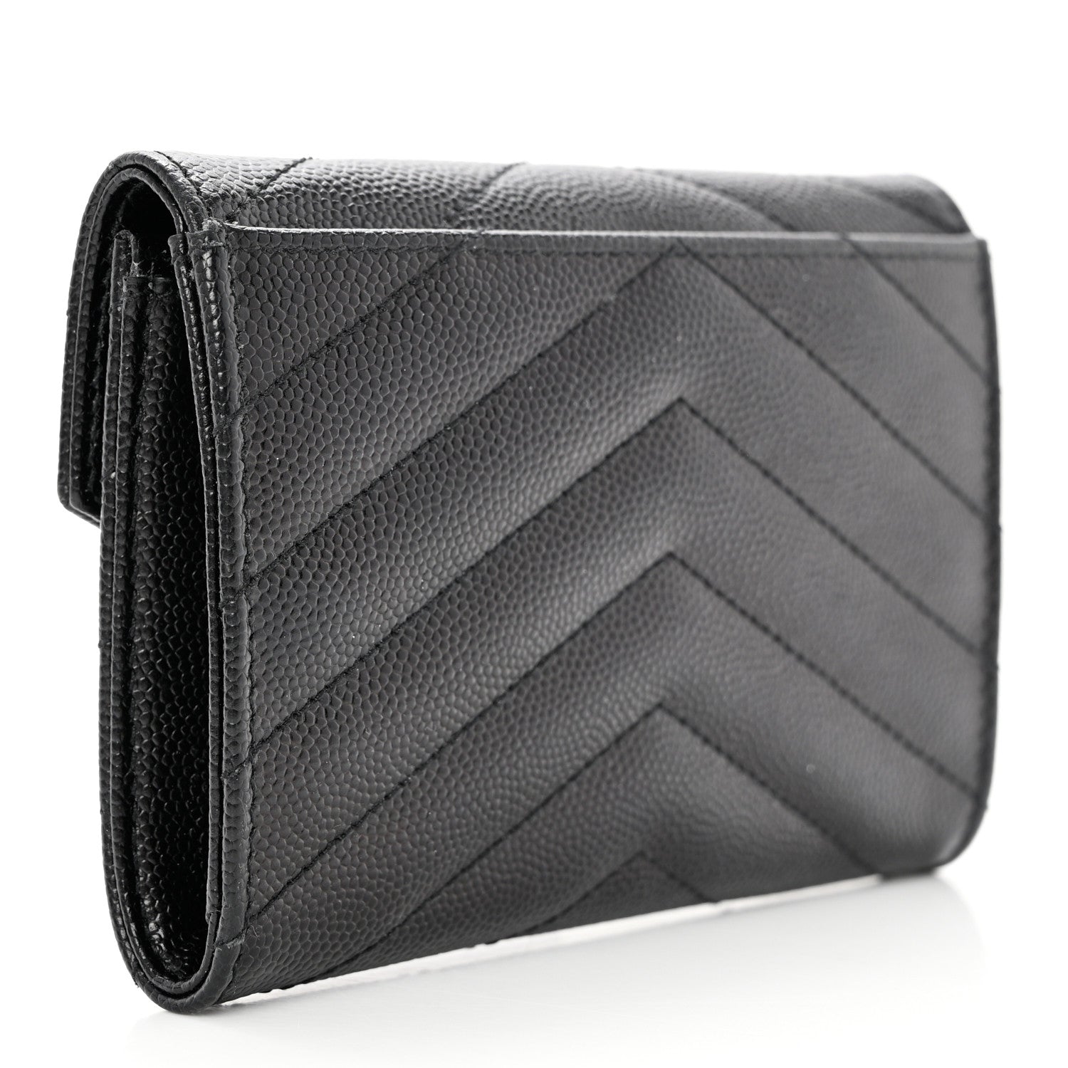 Saint Laurent Grain De Poudre Matelasse Chevron Small Monogram Envelope Wallet Black 3 of 8