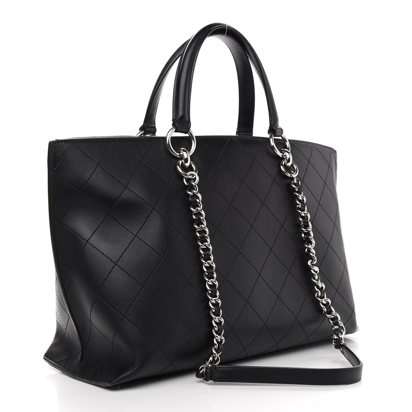 Calfskin Stitched Shopping Tote Black