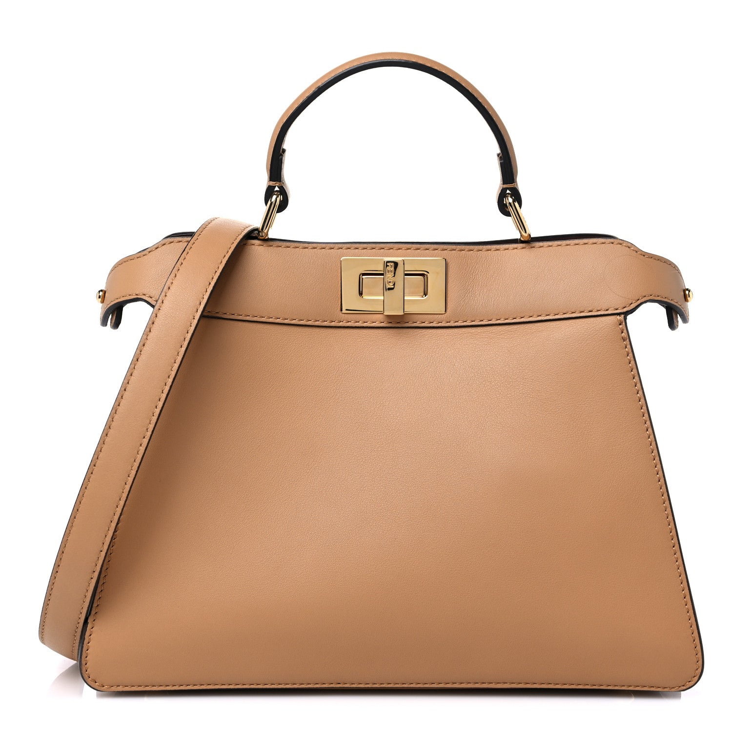 Fendi Vitello Seta Nappa Bi-Color Small Peekaboo I SEE U Satchel Miele Scuro Light Rose Ghianda 1 of 10