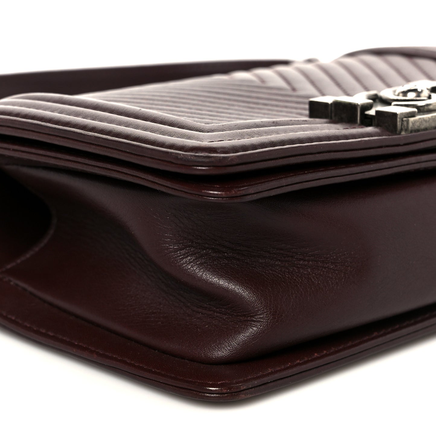 Calfskin Chevron Quilted Small Boy Flap Burgundy