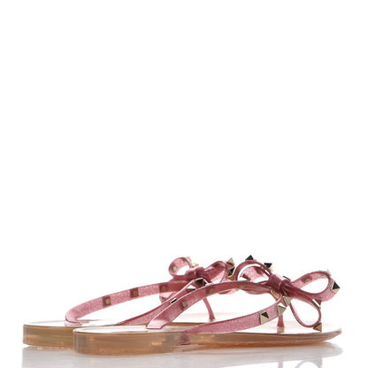 Valentino Garavani PVC Jelly Glitter Rockstud Bow Thong Sandals 37 Pink 4 of 8
