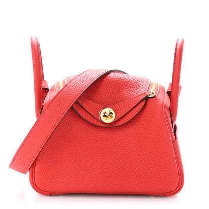 Hermes Taurillon Clemence Mini Lindy 20 Rouge de Coeur 1 of 10