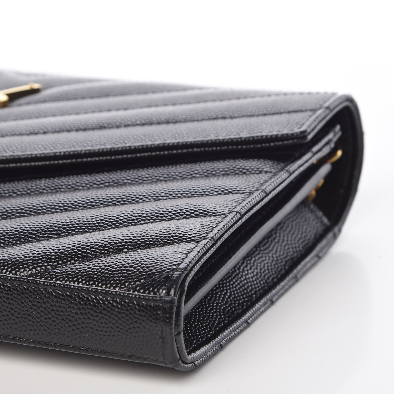Saint Laurent Grain De Poudre Matelasse Chevron Monogram Chain Wallet Black 8 of 8