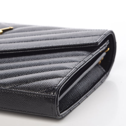 Saint Laurent Grain De Poudre Matelasse Chevron Monogram Chain Wallet Black 8 of 8