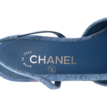 Chanel Denim Cap Toe CC Slingback Flats 37 Light Blue Multicolor 7 of 11