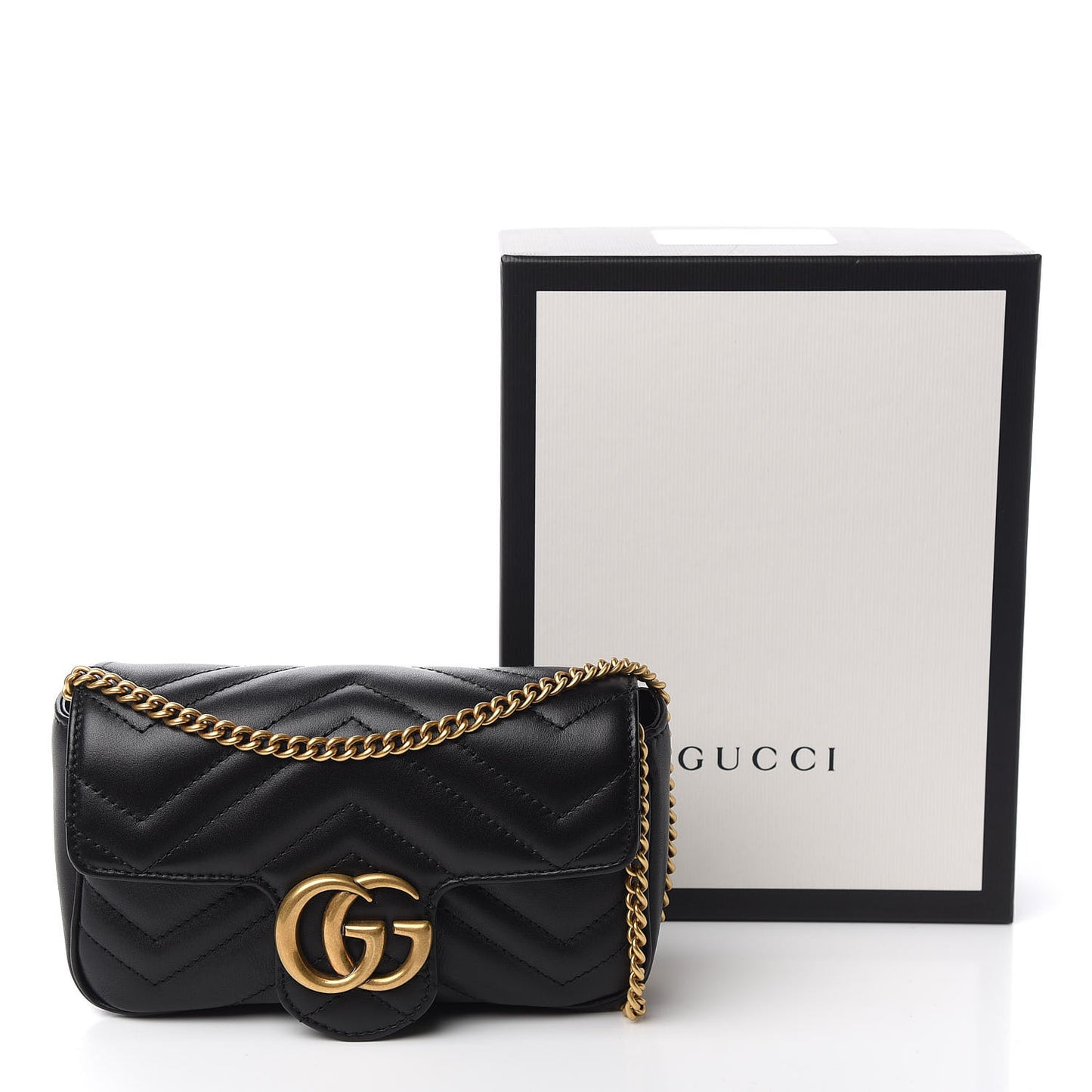 Calfskin Matelasse Super Mini GG Marmont Shoulder Bag Black