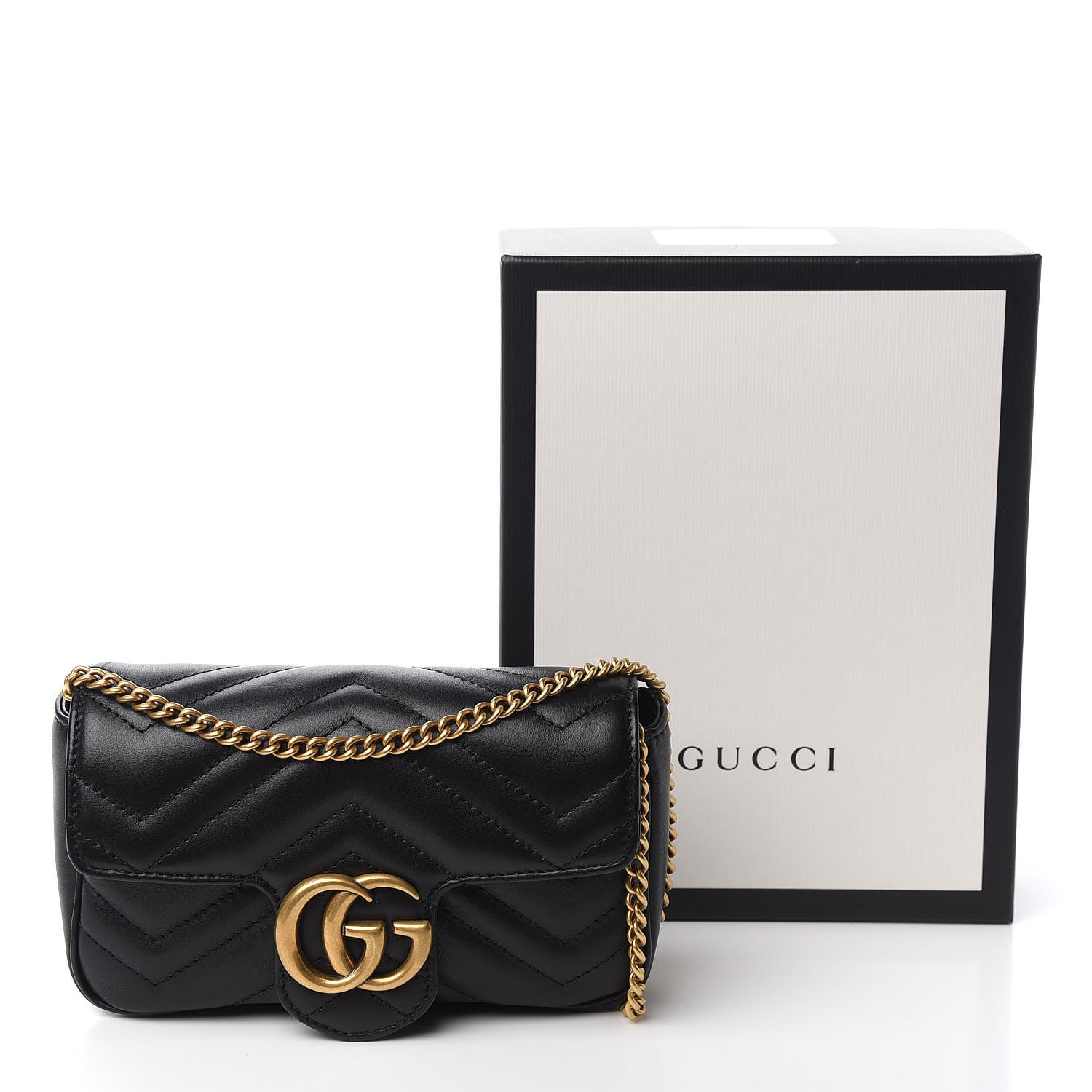 Gucci Calfskin Matelasse Super Mini GG Marmont Shoulder Bag Black 10 of 10
