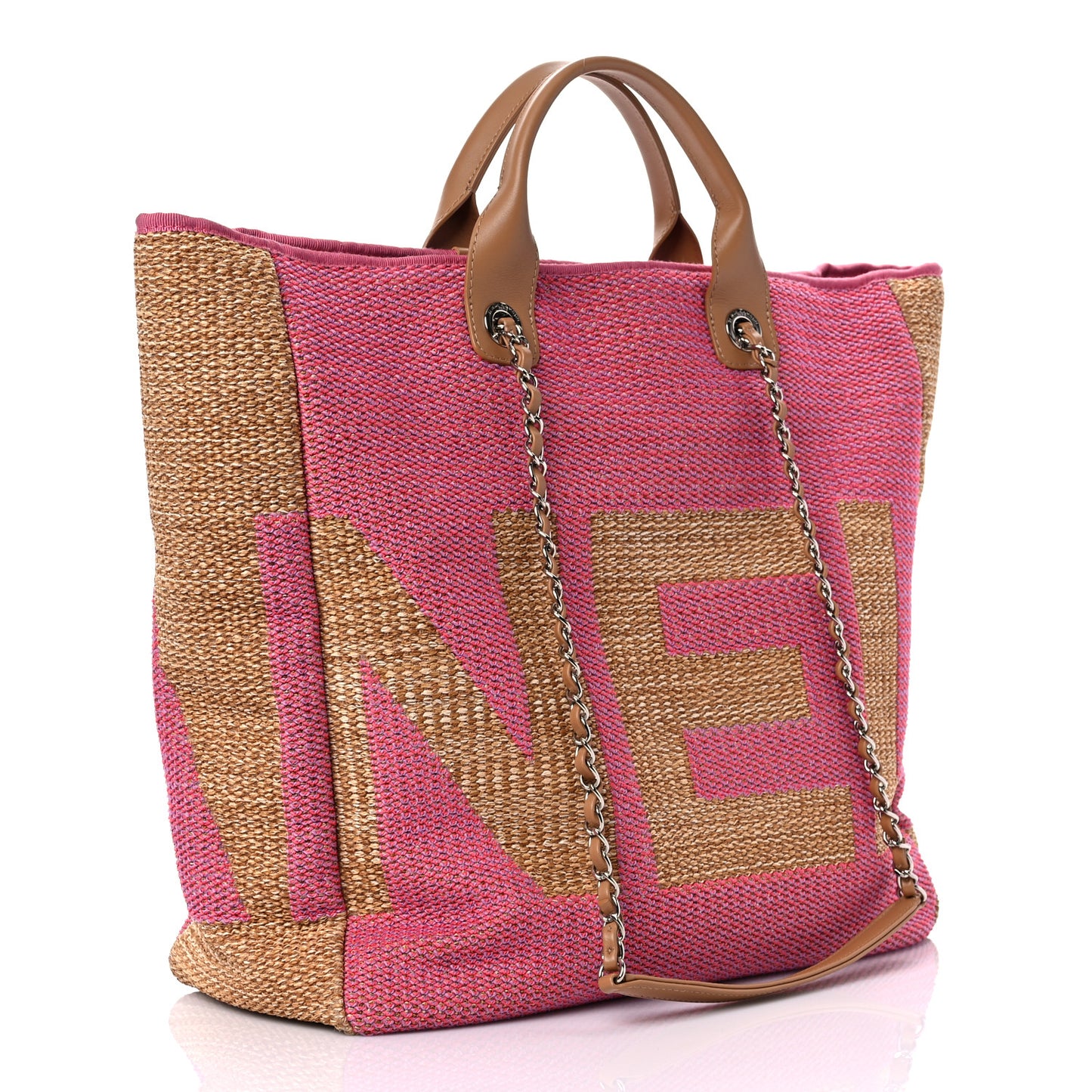 Mixed Fibers Large Shopping Bag Pink Beige