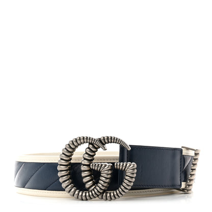 Gucci Azalea Calfskin Matelasse Diagonal Nickel Torchon Double G 40mm Belt 80 32 Blue Agata Mystic White 1 of 5