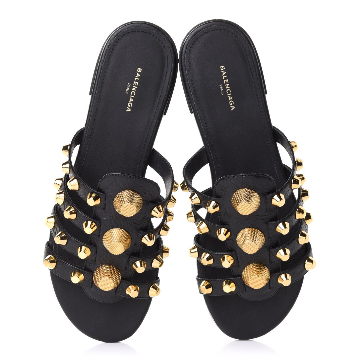 Agneau Lambskin Giant Gold Hardware Flat Sandals 37 Black