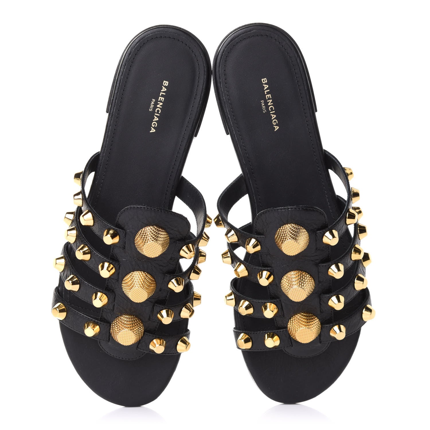 Balenciaga Agneau Lambskin Giant Gold Hardware Flat Sandals 37 Black 5 of 10