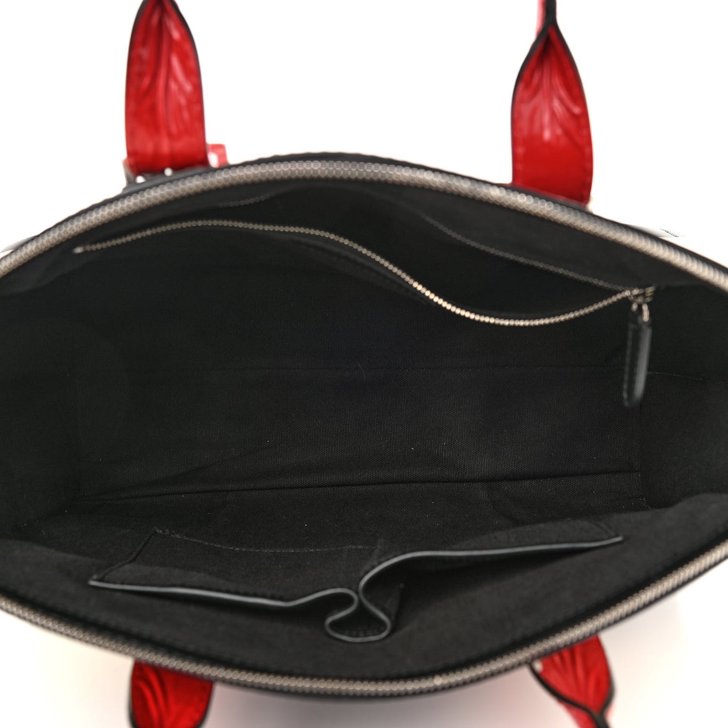 Lambskin Applique Lotus Flower De Manta Tote Black Red