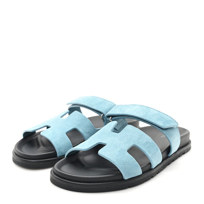 Hermes Suede Goatskin Womens Chypre Sandals 39 Bleu Mineral 4 of 10