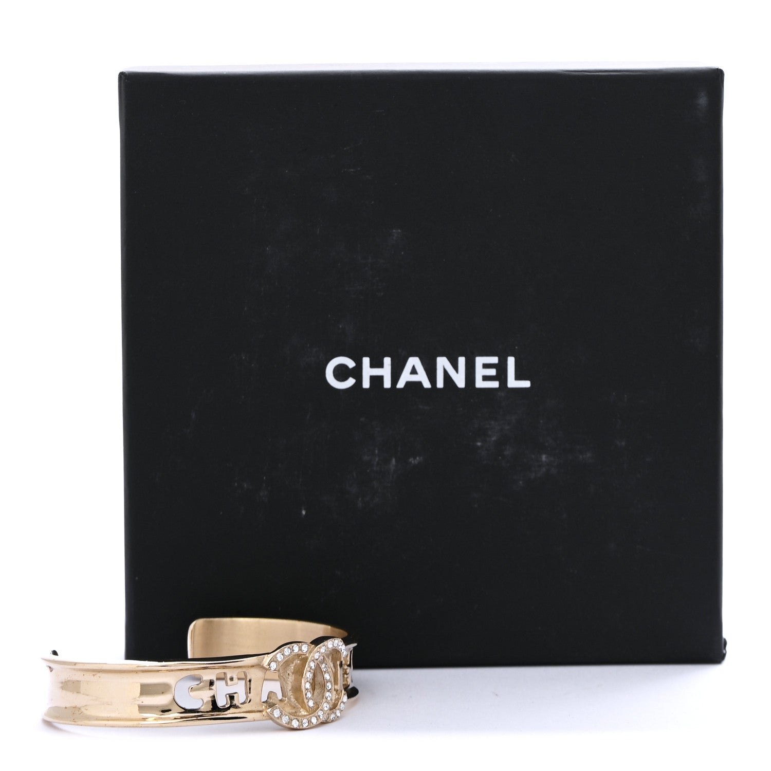 Chanel Crystal CC Cuff Bracelet M Gold 5 of 5