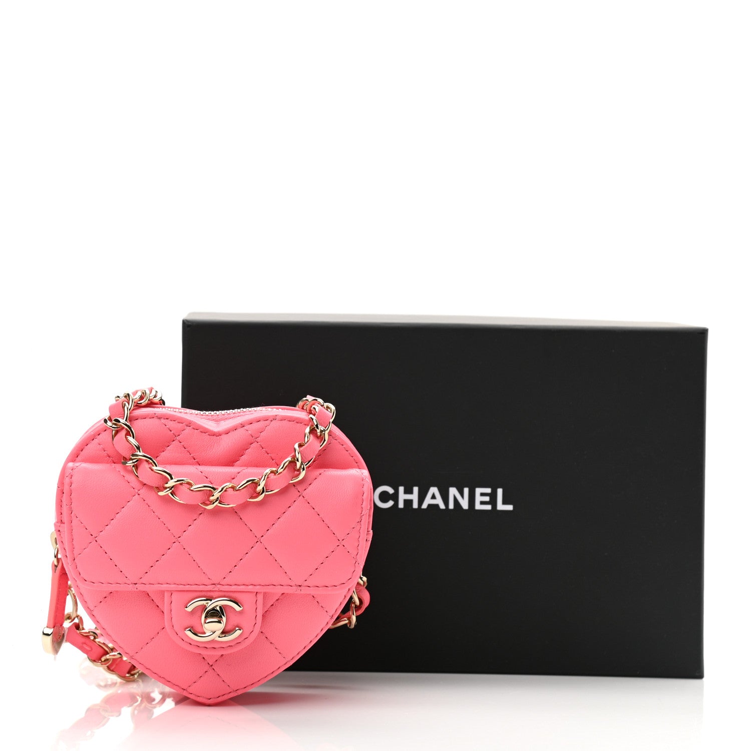 Chanel Lambskin Quilted CC In Love Heart Waist Belt Bag With Chain Pink 11 of 11