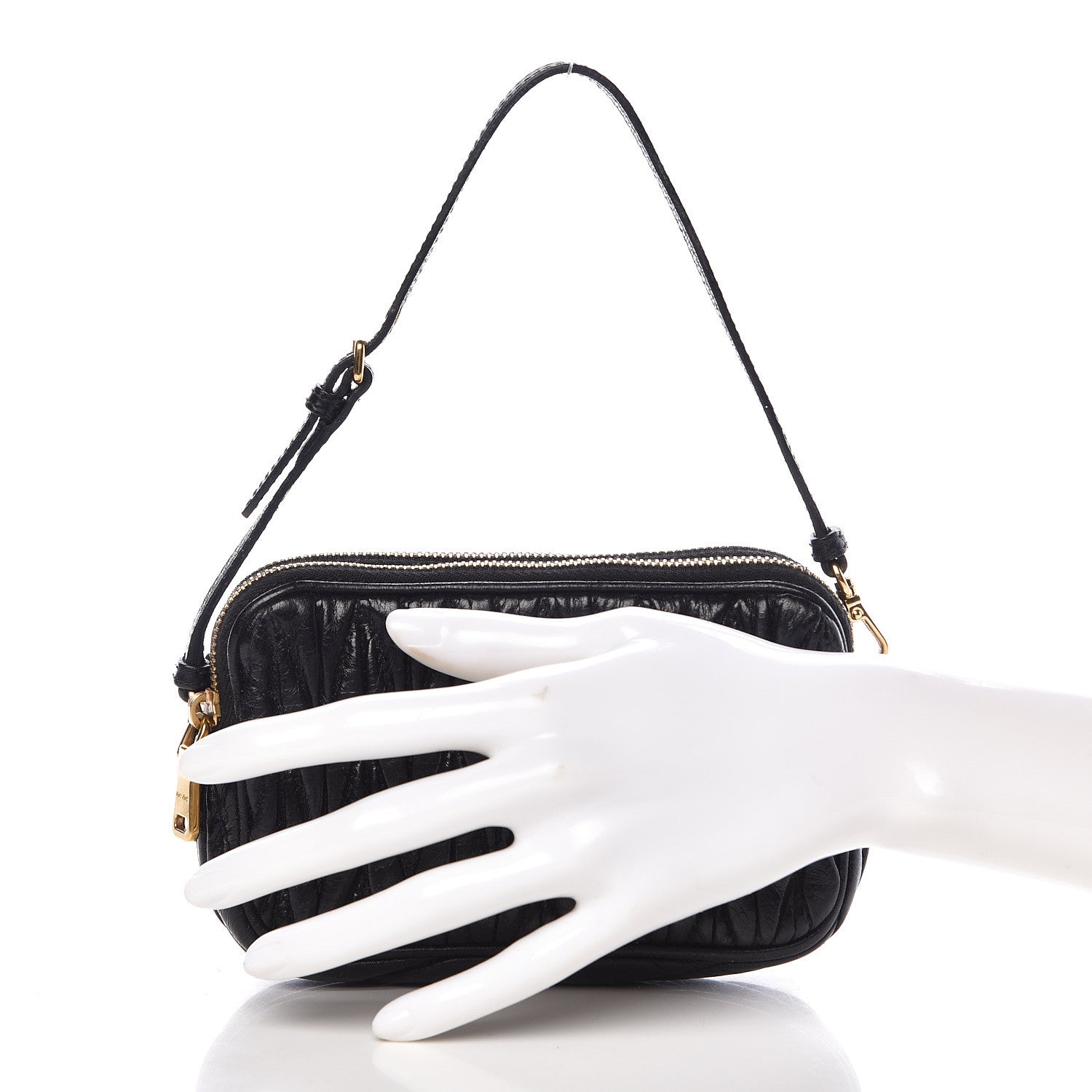 Miu Miu Vitello Lux Matelasse Double Zip Wristlet Black 2 of 9