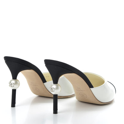Chanel Goatskin Grosgrain Cap Toe Pearl Mule 36 Ecru Black 4 of 9