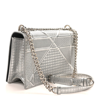 Christian Dior Metallic Patent Micro-Cannage Medium Diorama Flap Bag Silver 3 of 9