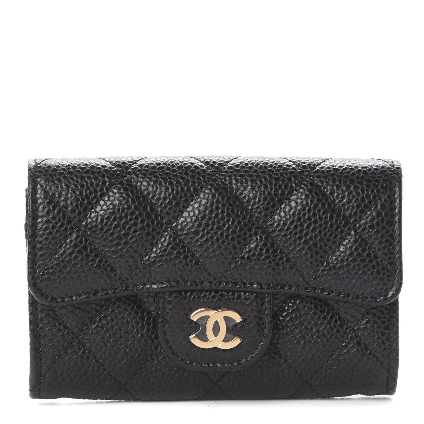 Caviar Quilted Flap Card Holder Wallet Black