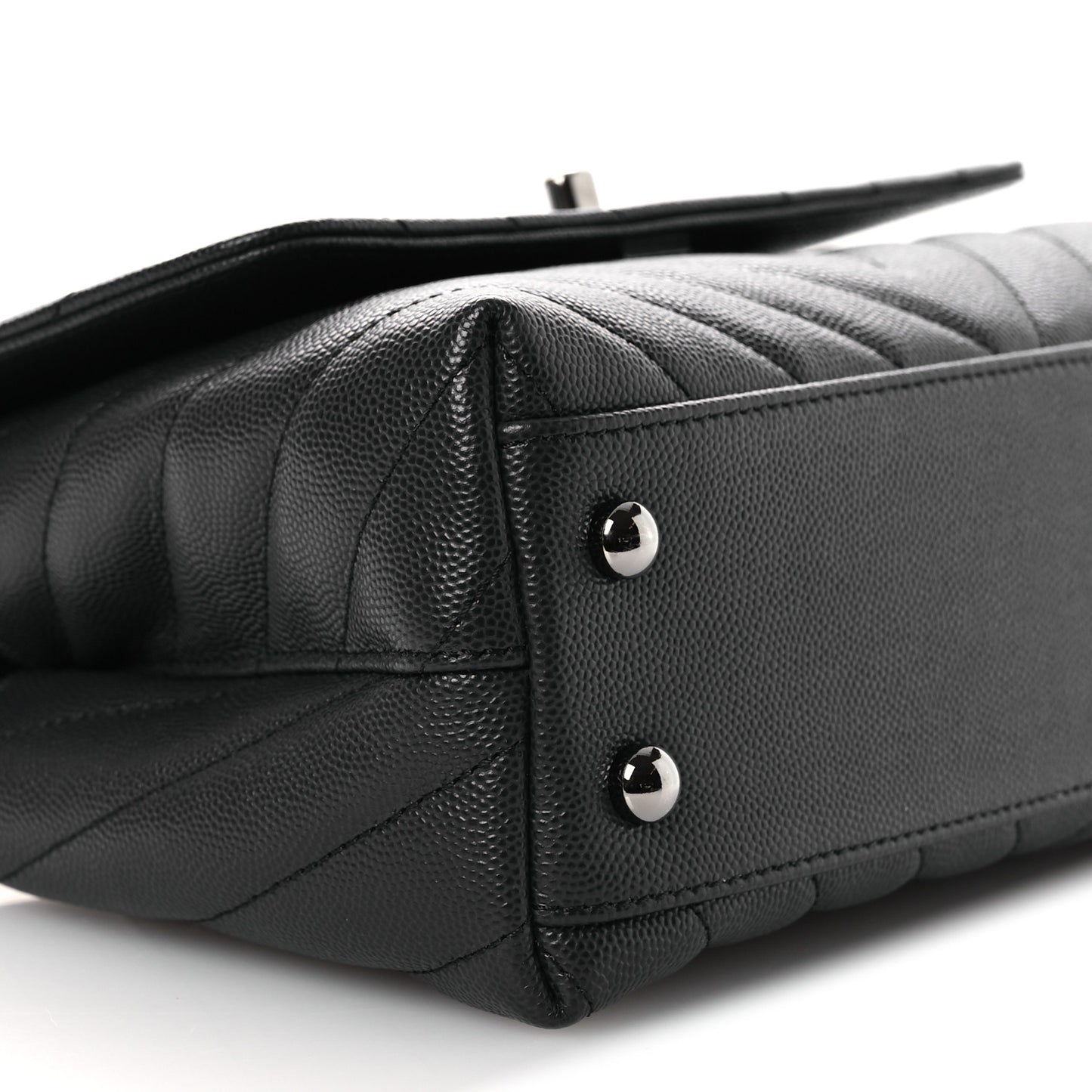 Caviar Chevron Quilted Mini Coco Handle Flap Dark Grey