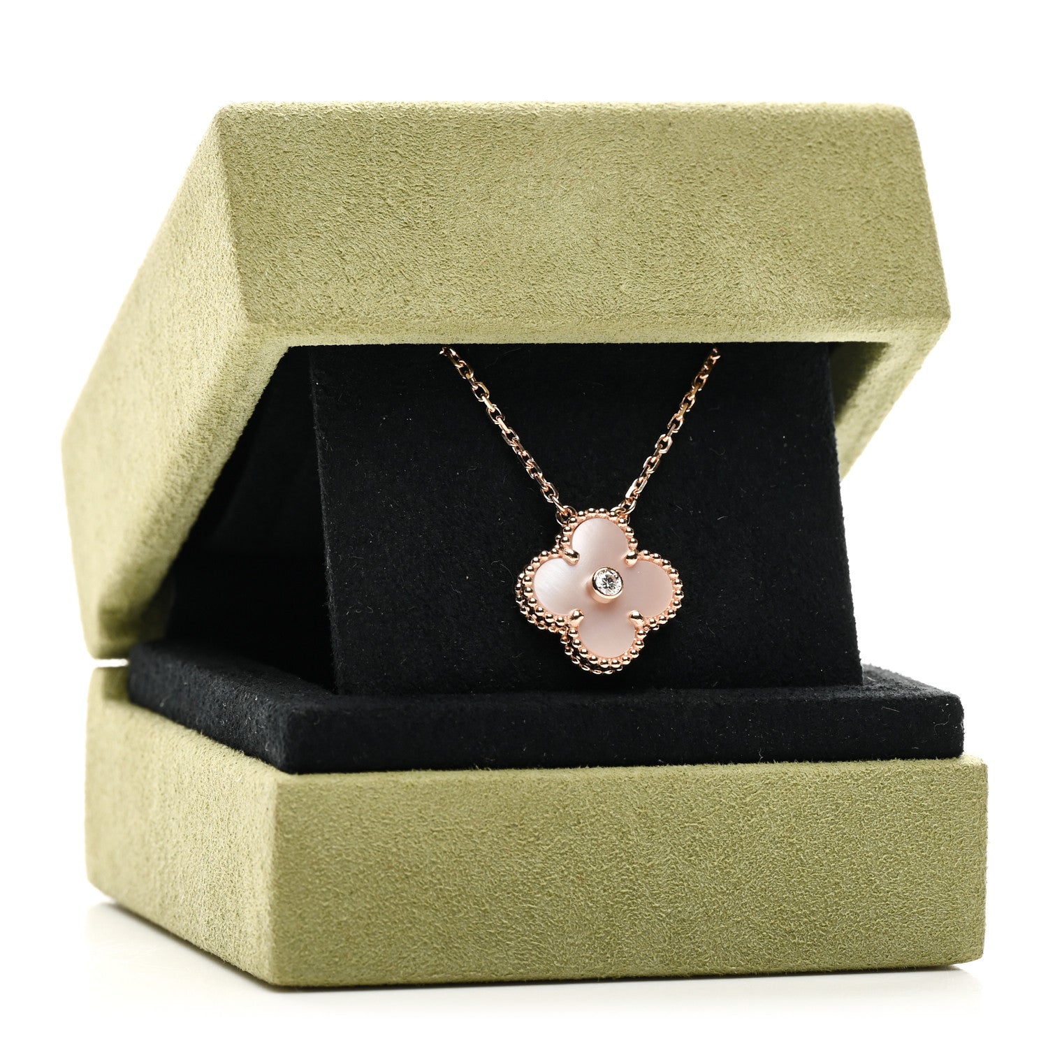 Van Cleef & Arpels VAN CLEEF &amp; ARPELS 18K Rose Gold Diamond Pink Mother of Pearl Vintage Alhambra Pendant Necklace 6 of 6