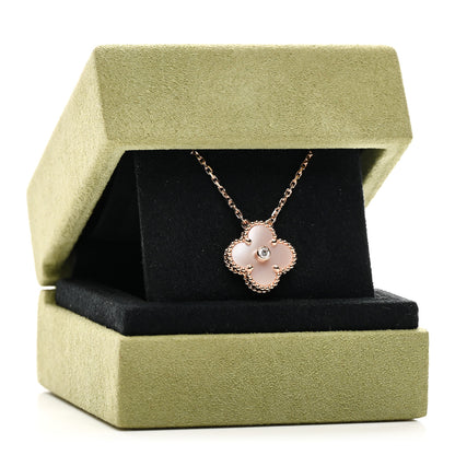 Van Cleef & Arpels VAN CLEEF &amp; ARPELS 18K Rose Gold Diamond Pink Mother of Pearl Vintage Alhambra Pendant Necklace 6 of 6