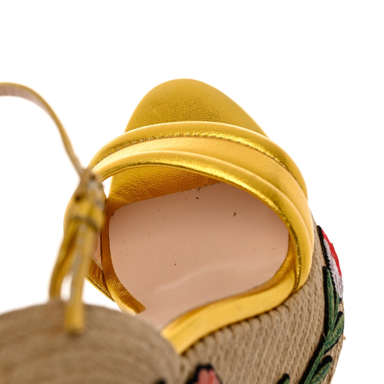 Gucci Metallic Nappa Ophelia Espadrille Platform Wedge Sandals 38 Oro Vecchio 10 of 14