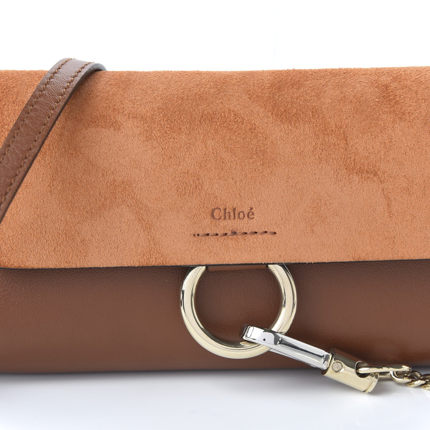 Chloe Suede Calfskin Mini Faye Shoulder Bag Tobacco 10 of 11