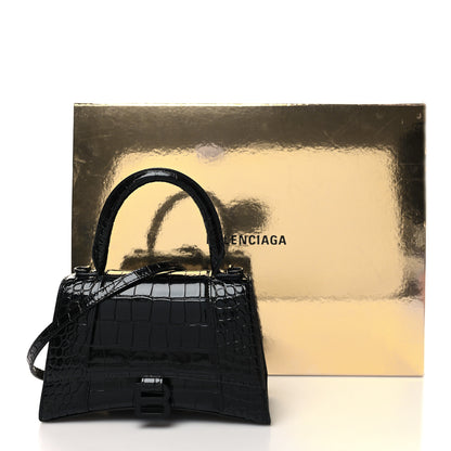Balenciaga Shiny Calfskin Monochrome Crocodile Embossed Small Hourglass Top Handle Bag Black 10 of 10