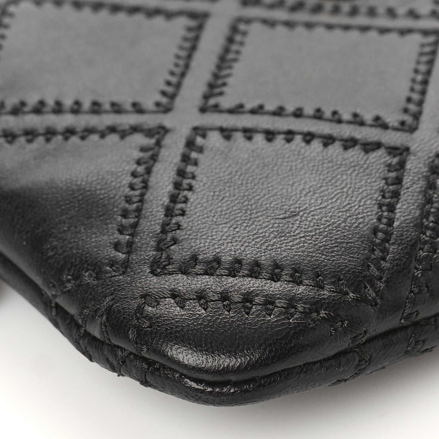 Lambskin Stitched Small Cosmetic Case Black