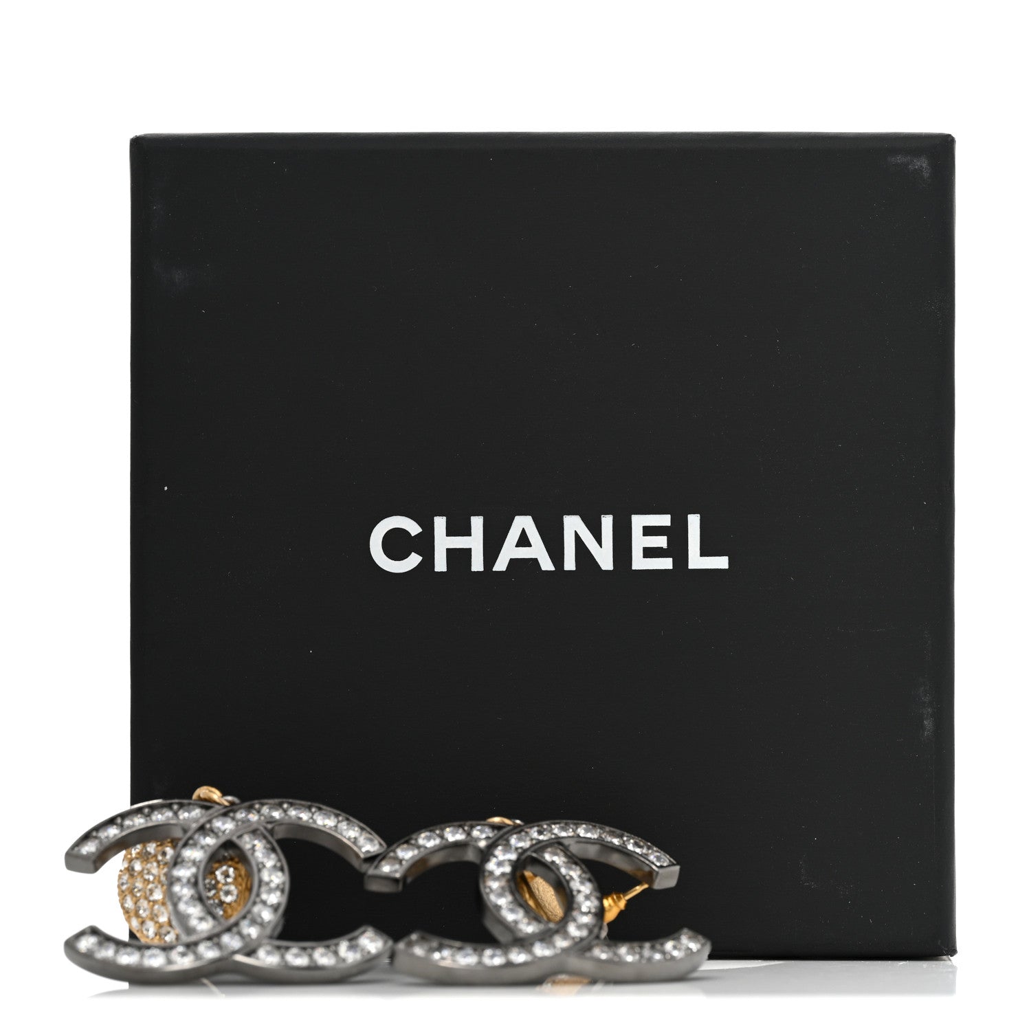Chanel Crystal CC Drop Earrings Gold Silver 5 of 5